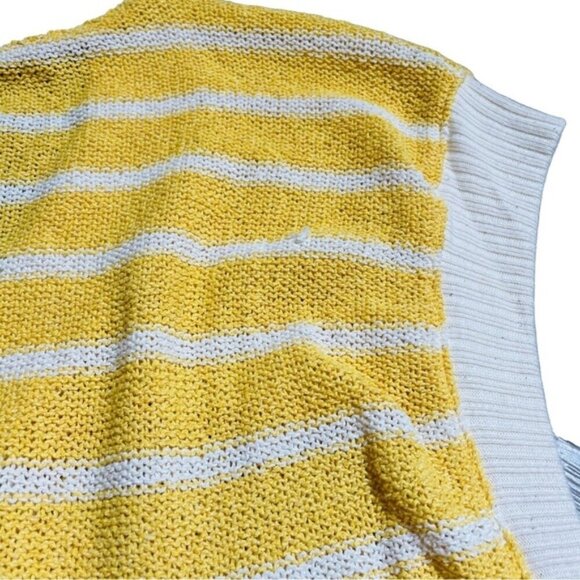 Zara Yellow White Knit Vest Oversized Size Medium - Picture 6 of 7